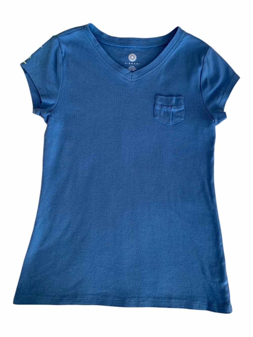 J. Khaki Girls L Blue V Neck Pocket Tee Thick Premium Cotton Top